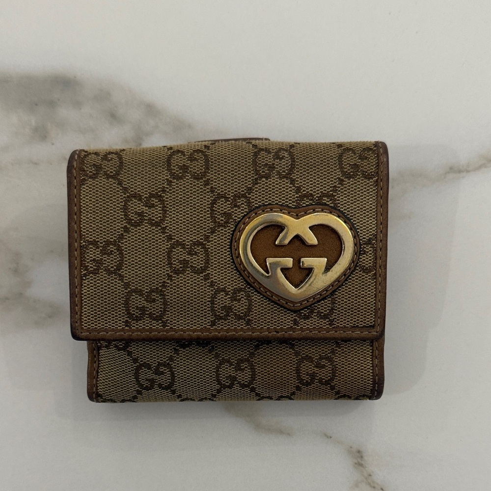 Gucci Tan Wallet with Gold Heart Emblem